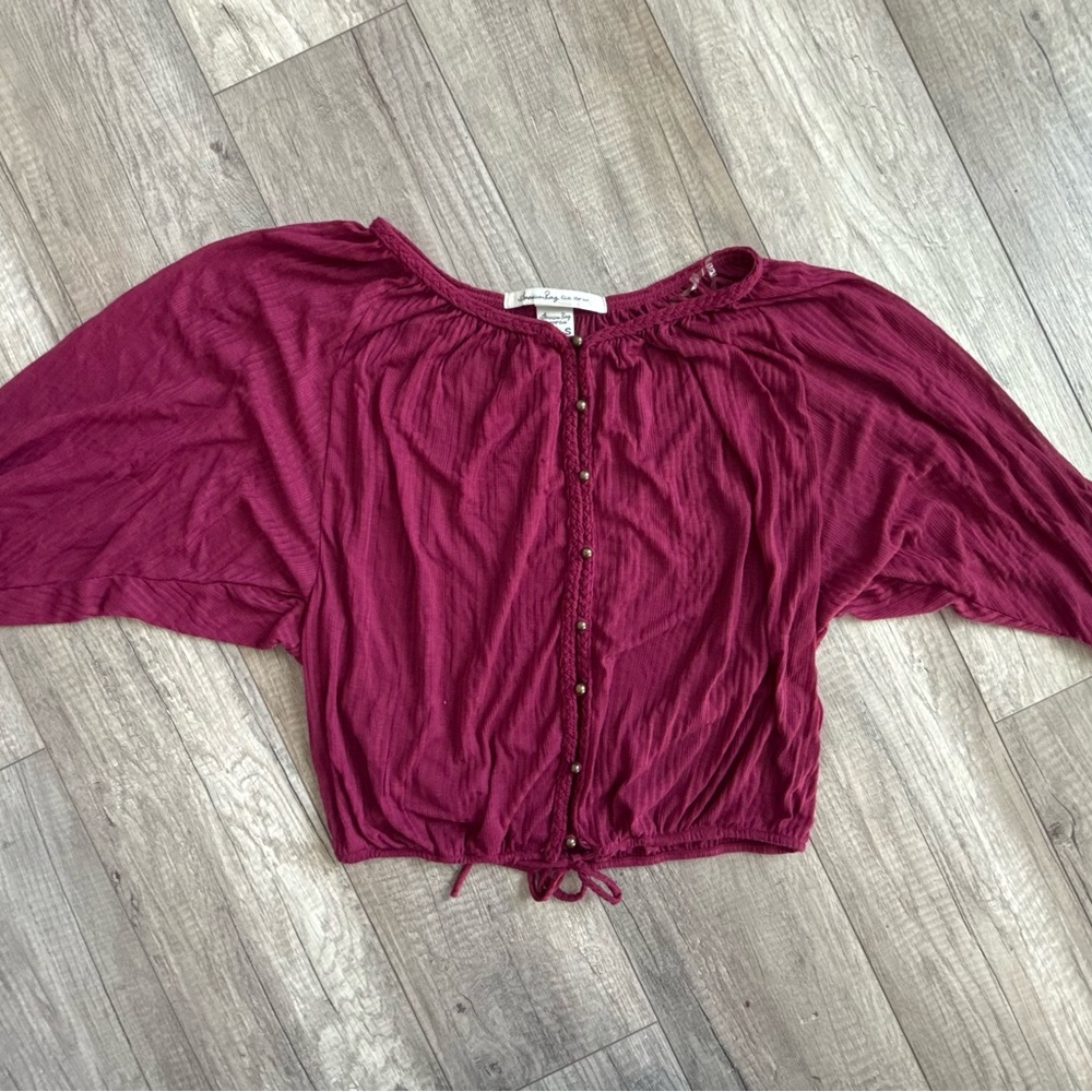 American Rag Wine Button-Front Blouse